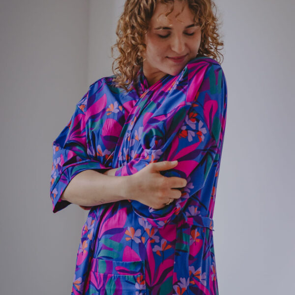 Szlafrok kimonowy - orientalne kwiaty